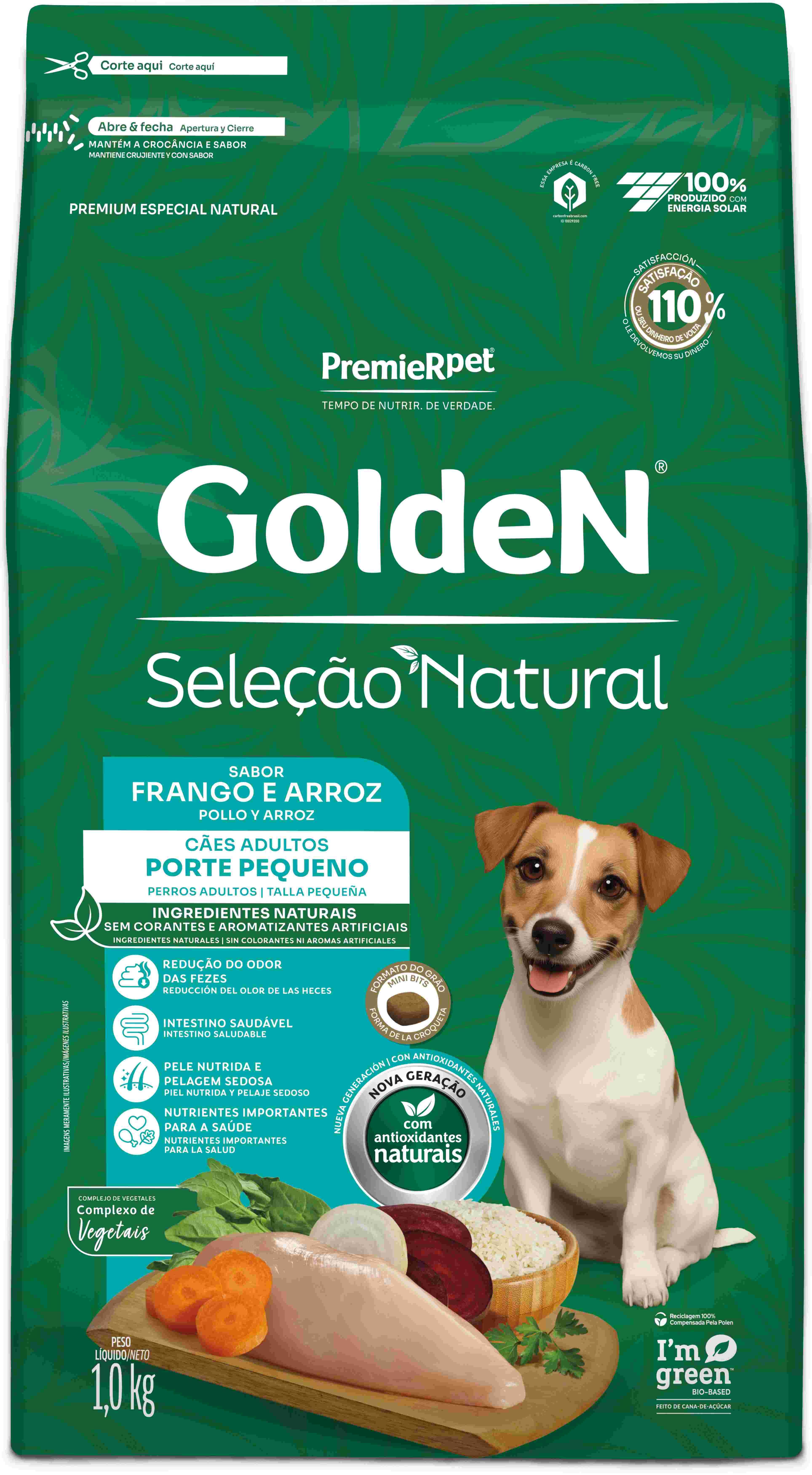 GOLDEN SELECAO NATURAL CAES ADULTOS PEQUENO PORTE FRANGO E ARROZ MINI BITS 1KG