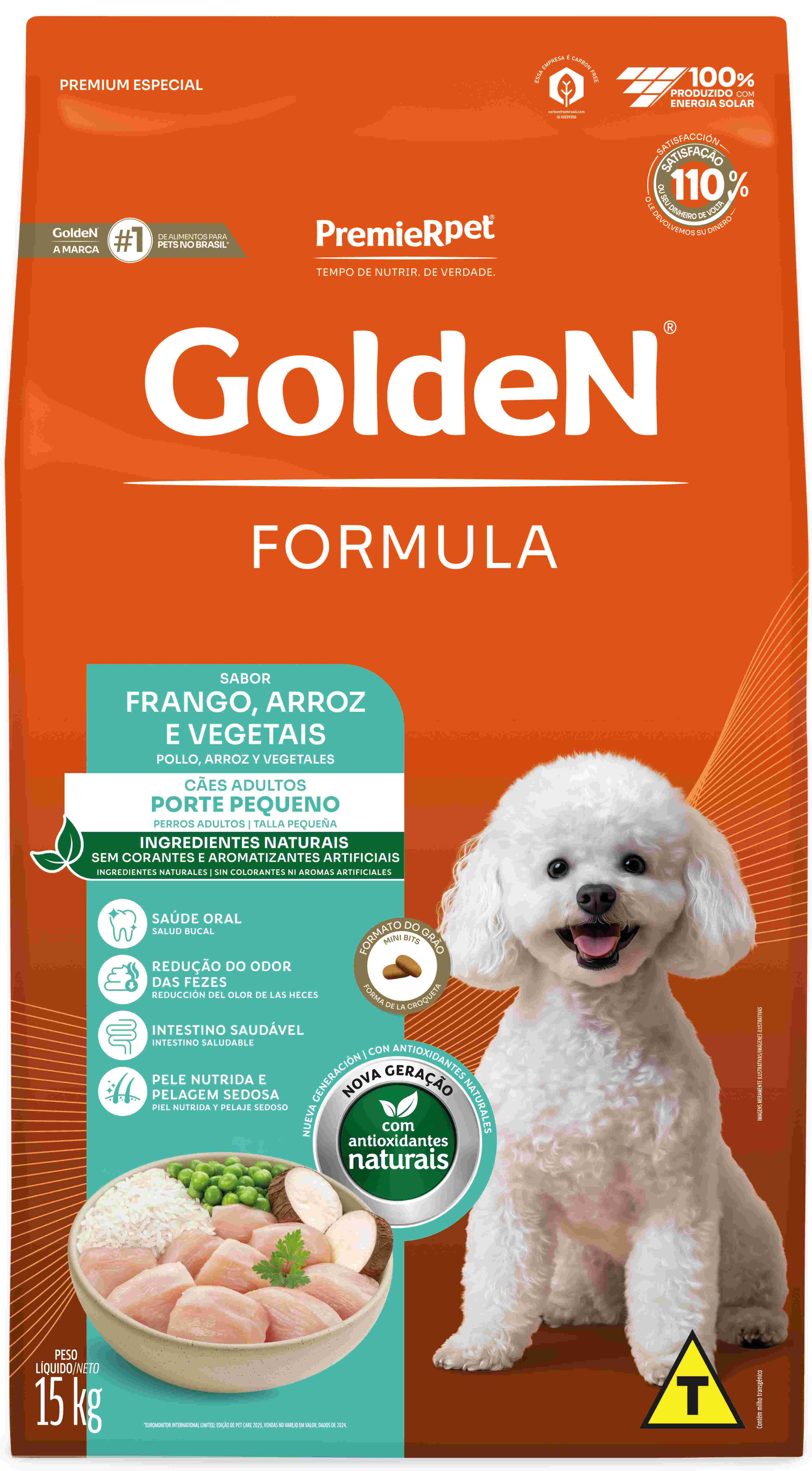 GOLDEN FORMULA CAES ADULTOS PORTE PEQUENO FRANGO E ARROZ MINI BITS 15KG