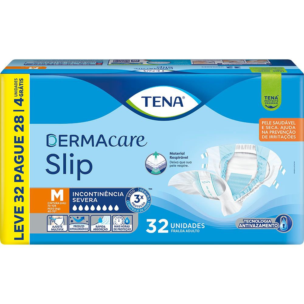 FRALDA ADULTO TENA SLIP DERMACARE M LEVE 32 PAGUE 28 UN