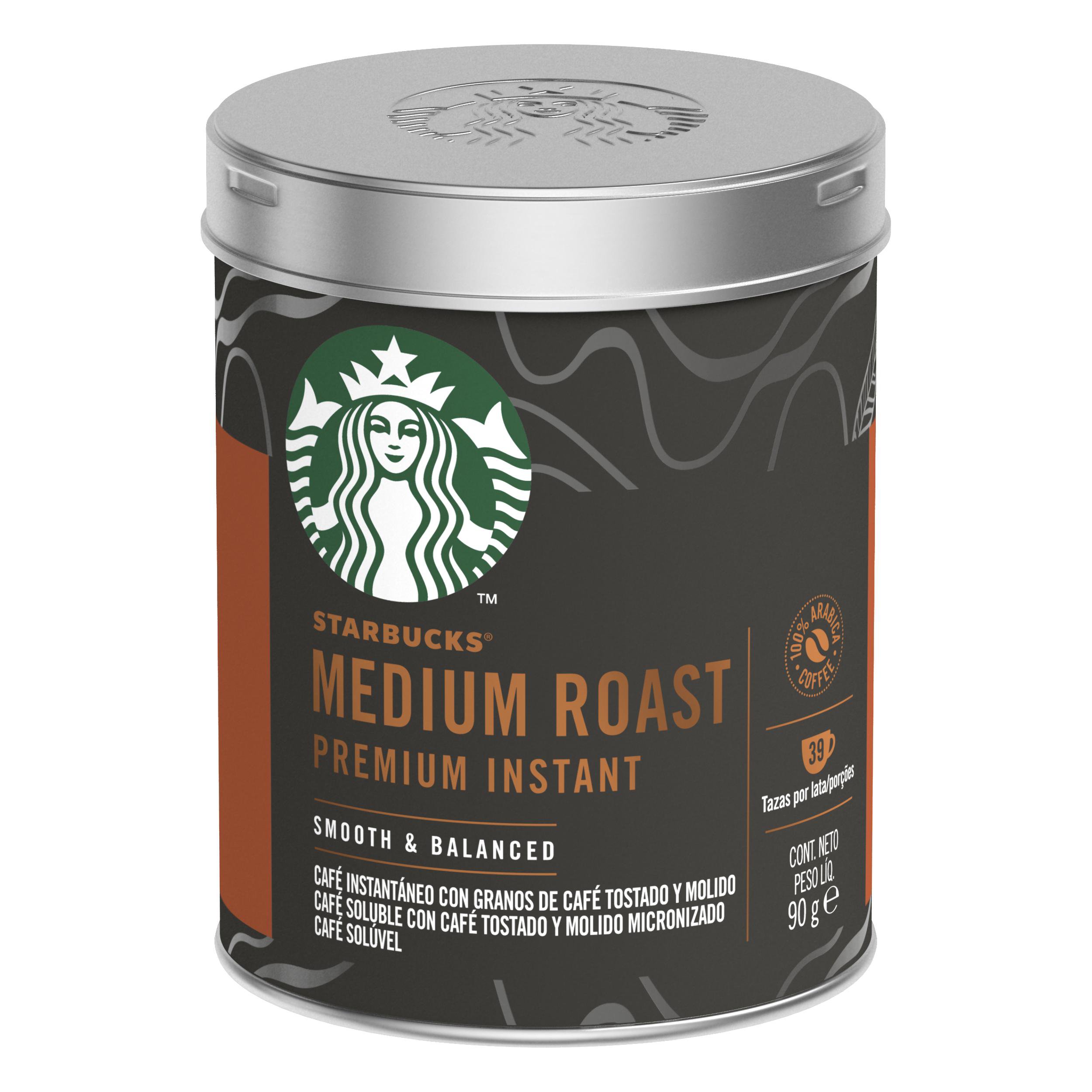 CAFE SOLUVEL PREMIUM STARBUCKS MEDIUM ROAST TORRA MEDIA LATA 90G