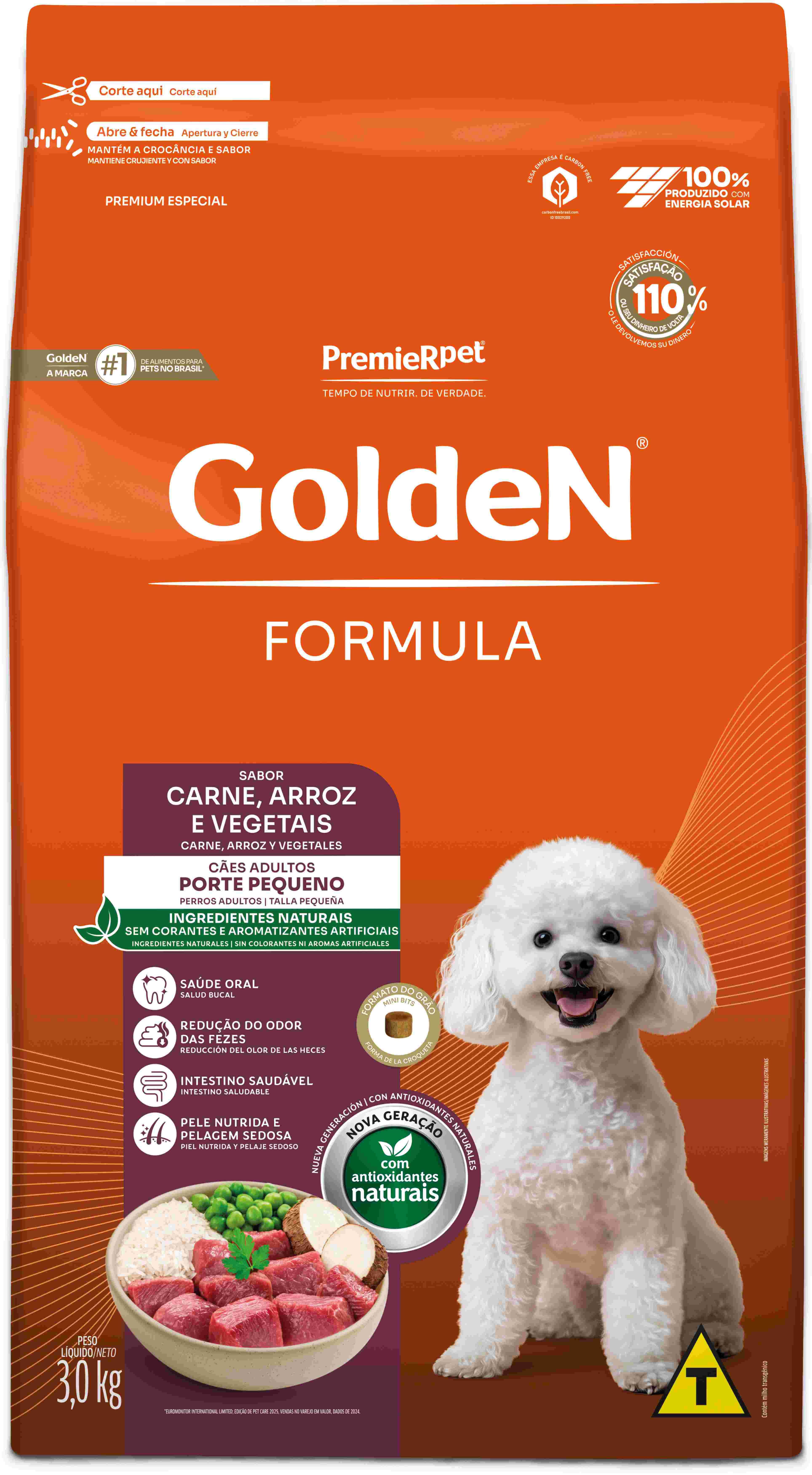 GOLDEN FORMULA CAES ADULTOS PORTE PEQUNO CARNE E ARROZ MINI BITS 3KG