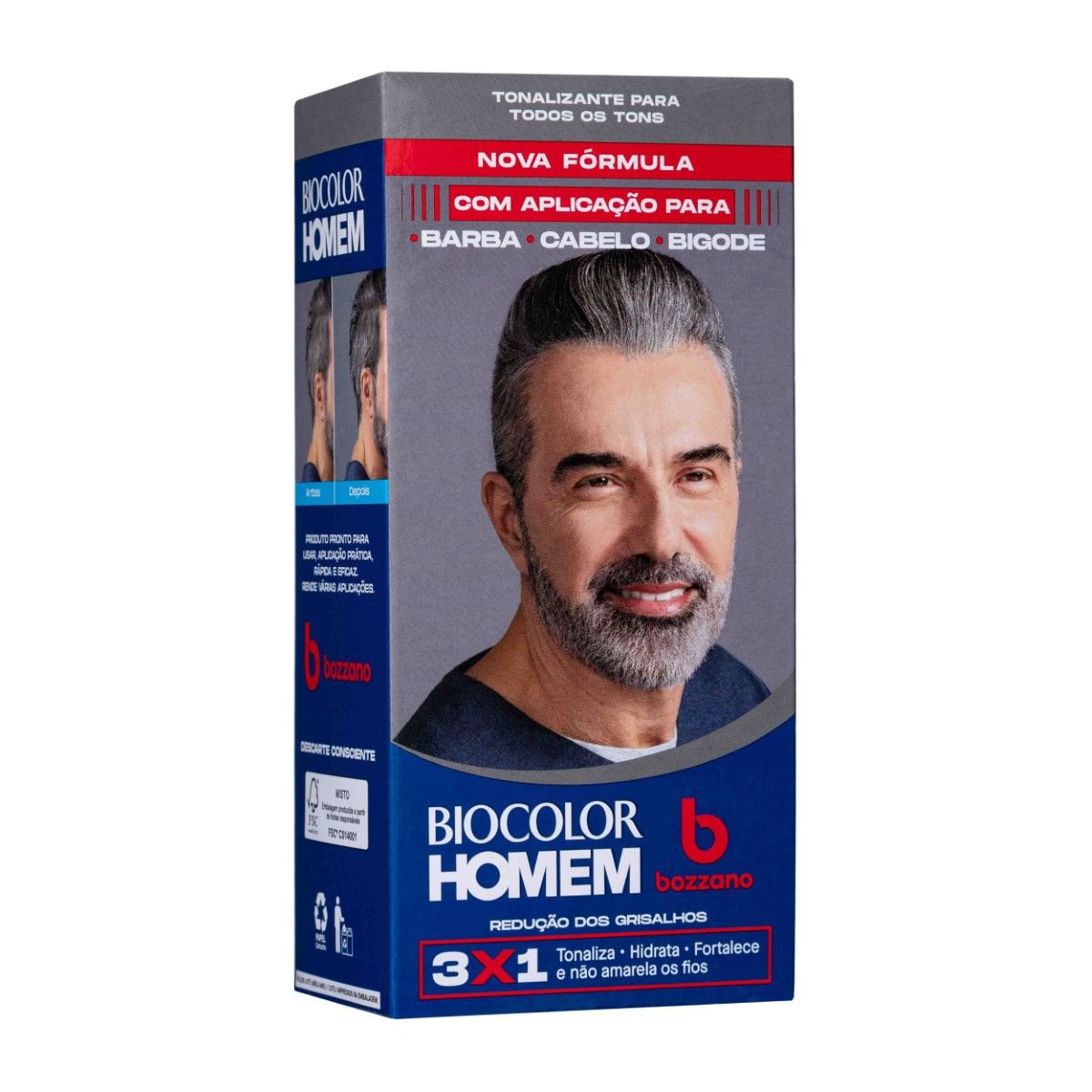 TONALIZANTE CABELO MASCULINO BIOCOLOR HOMEM BOZZANO REDUCAO DOS GRISALHOS