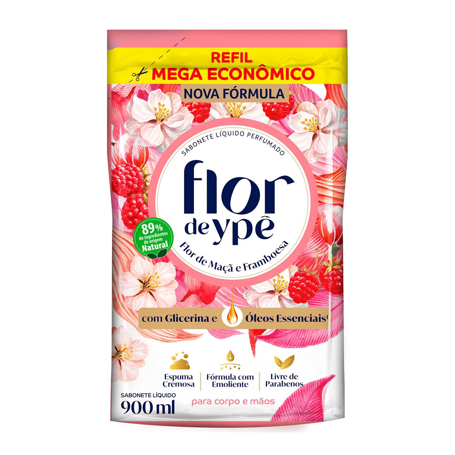 SABONETE LIQUIDO FLOR YPE FLOR MACA E FRAMBOESA REFIL MEGA ECONOMICO 900ML