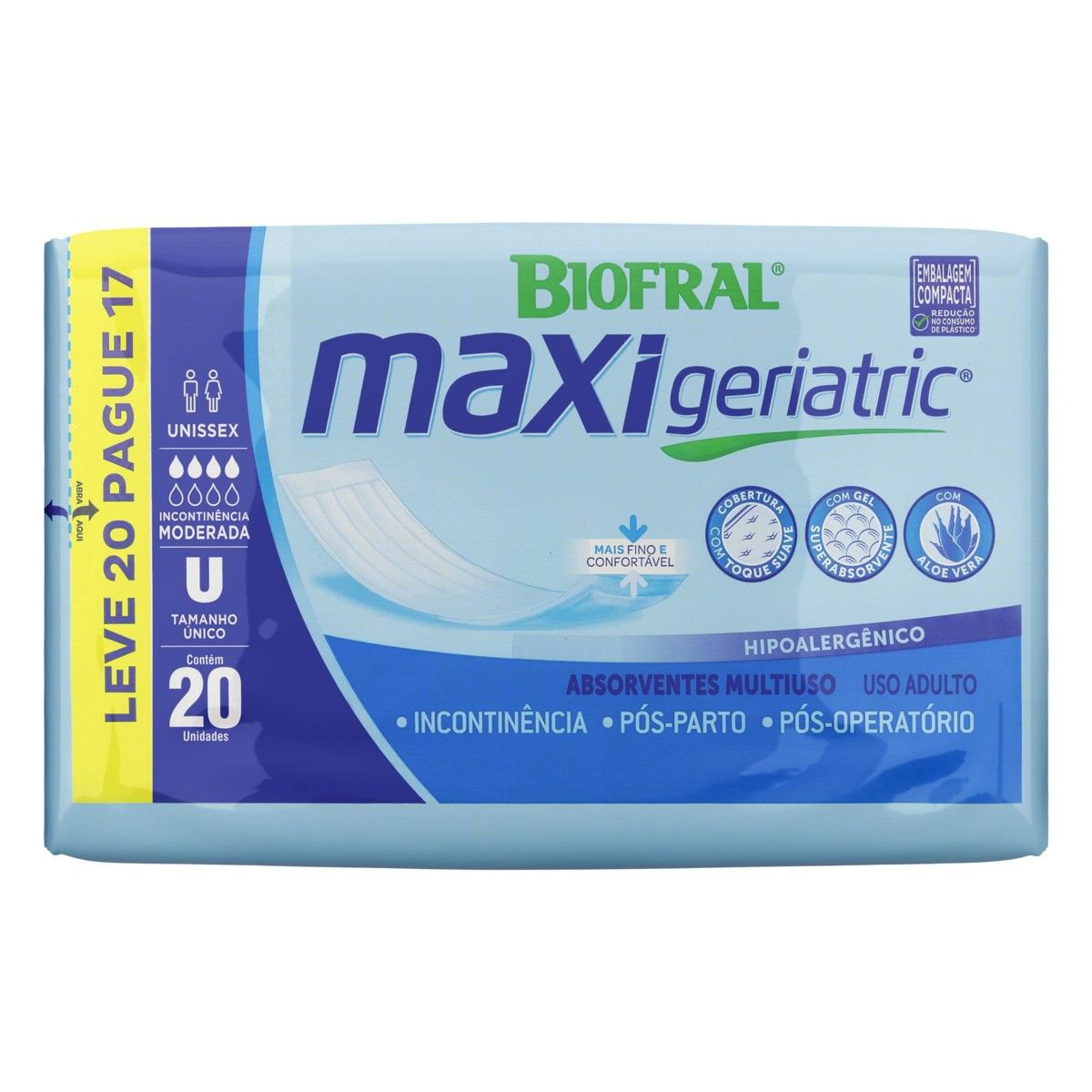 ABSORVENTE PARA INCONTINENCIA URINARIA BIOFRAL MAXI GERIATRIC LEVE 20 PAGUE 17 UN