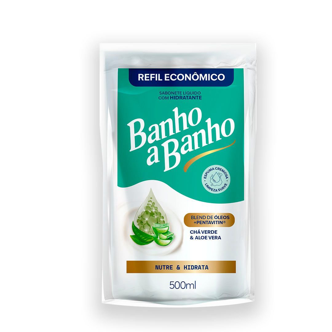 SABONETE LIQUIDO BANHO A BANHO REFIL CHA VERDE E ALOE VERA 500ML