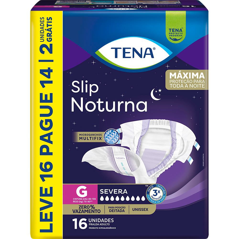 FRALDA GERIATRICA TENA SLIP NOTURNA G LEVE 16 PAGUE 14 UN
