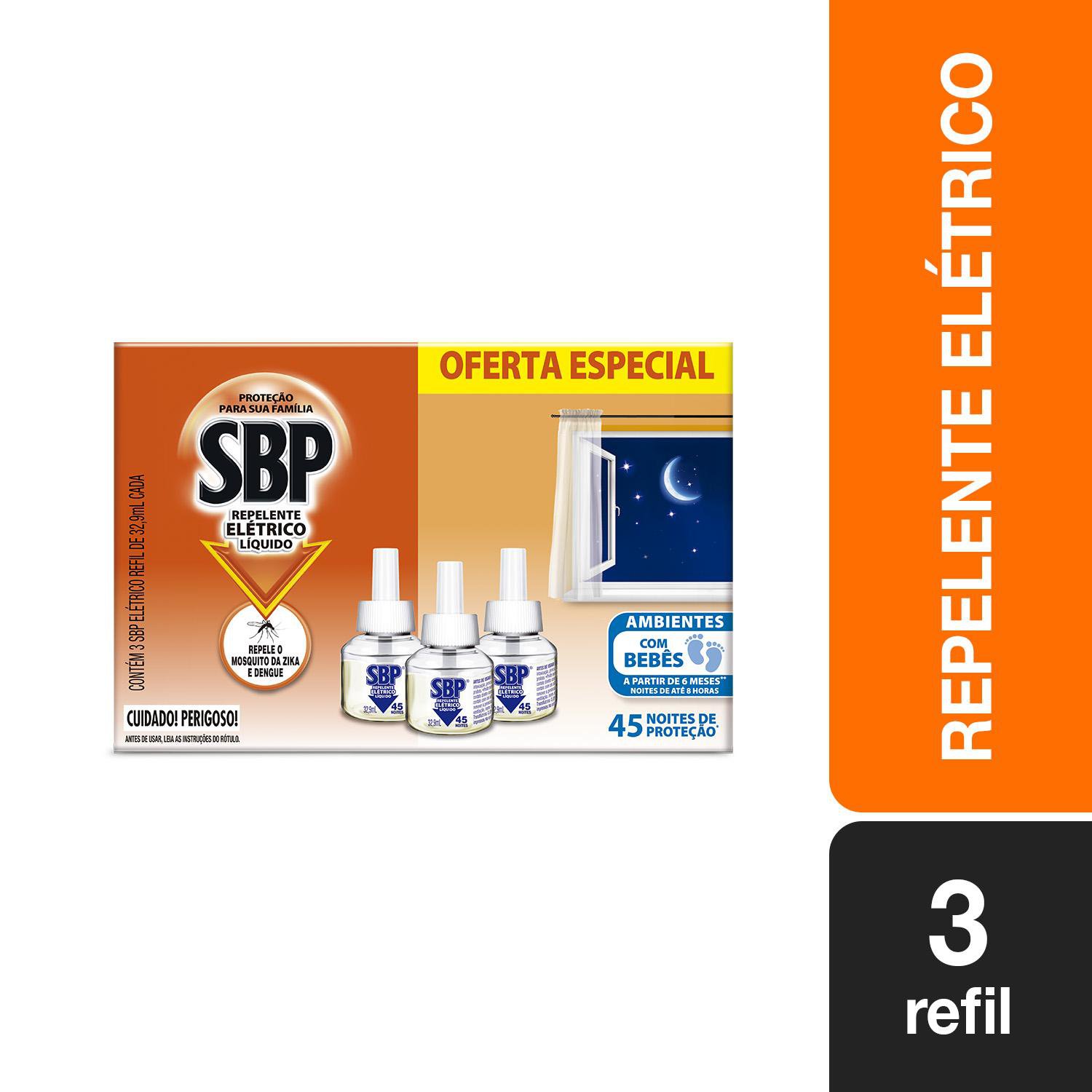 REPELENTE ELETRICO LIQUIDO SBP 45 NOITES 3 REFIS OFERTA ESPECIAL