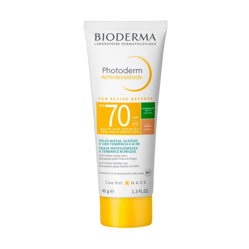 PROTETOR SOLAR FACIAL BIODERMA PHOTODERM ANTIOLEOSIDADE FPS70 COR 3 MEDIO 40G