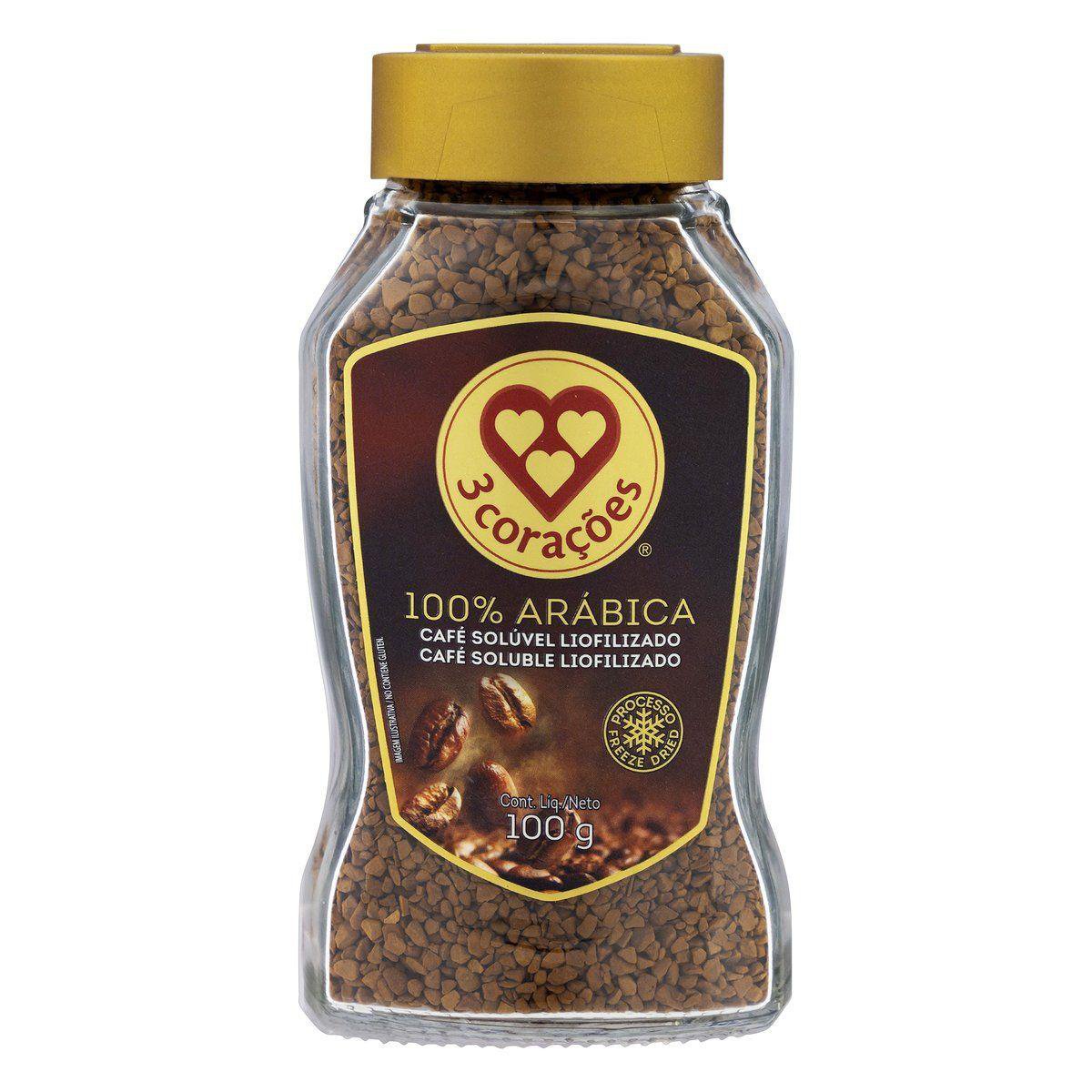 CAFE SOLUVEL LIOFILIZADO 3 CORACOES VIDRO 100G