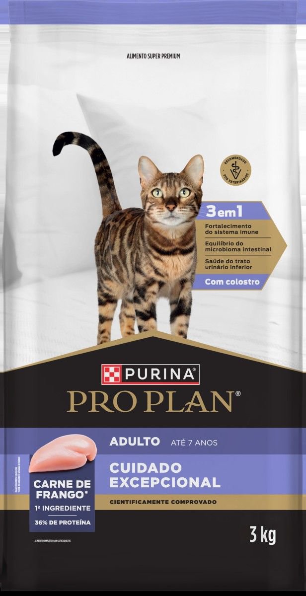 RACAO SECA PURINA PRO PLAN CUIDADO EXCEPCIONAL PARA GATOS ADULTOS SABOR FRANGO 3KG