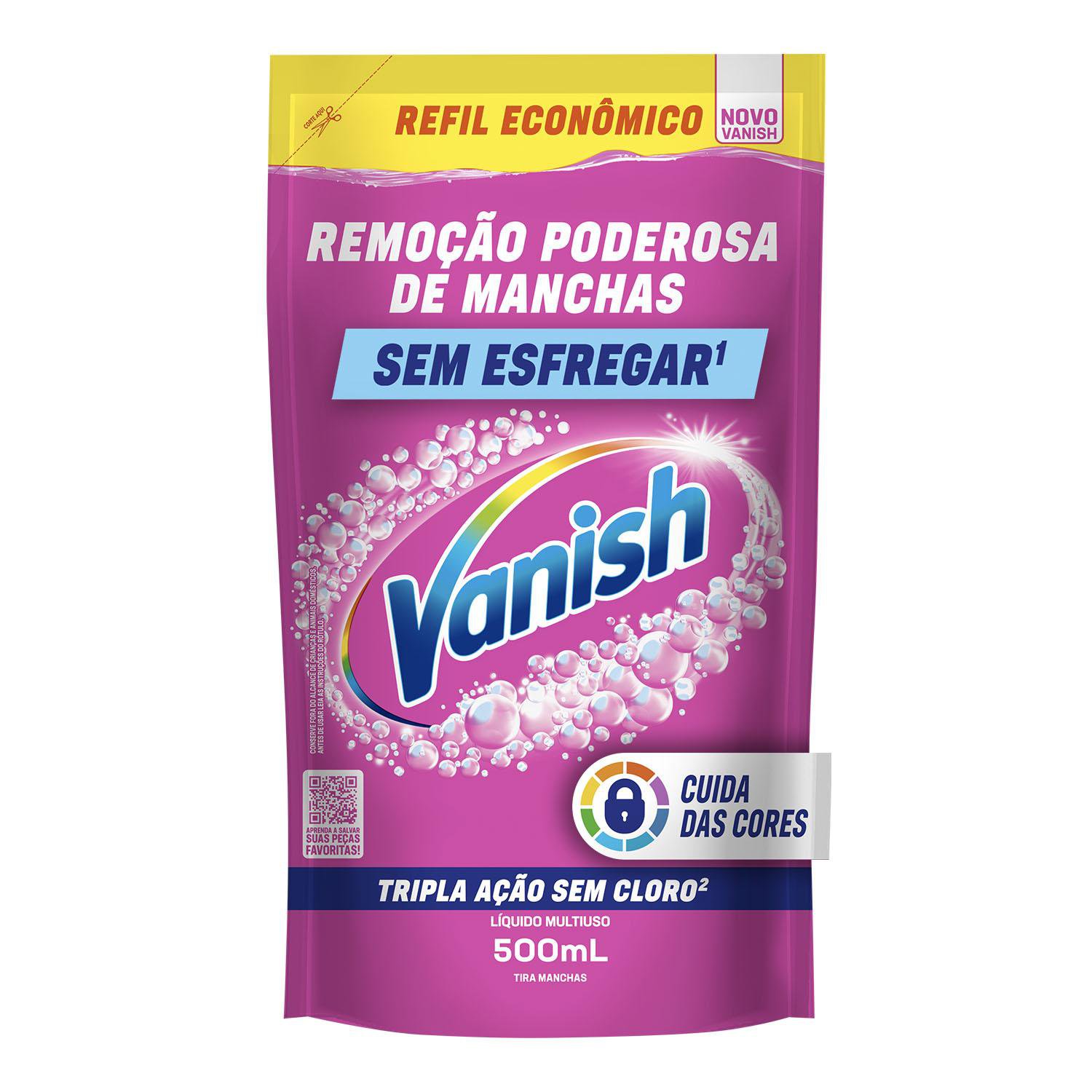 TIRA MANCHAS VANISH LIQUIDO MULTIUSO PARA ROUPAS COLORIDAS REFIL ECONOMICO 500ML