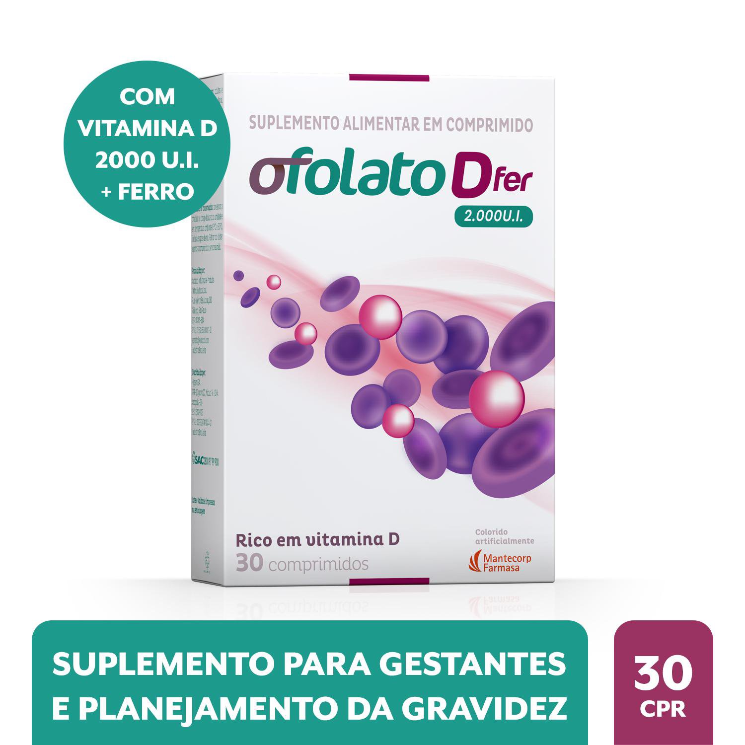 POLIVITAMINICO OFOLATO D FER 2000UI PARA GESTANTES 30 COMPRIMIDOS