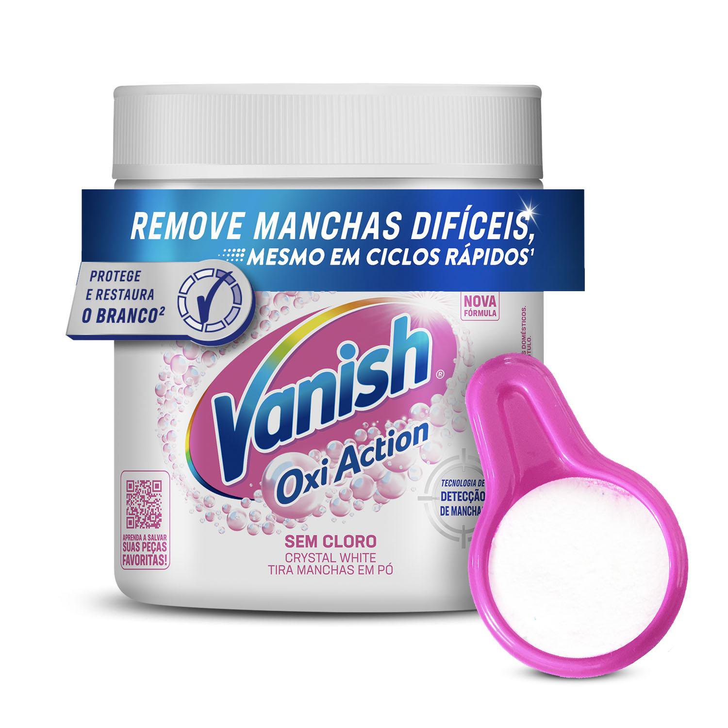 TIRA MANCHAS VANISH EM PO CRYSTAL WHITE OXI ACTION PARA ROUPAS BRANCAS 450G