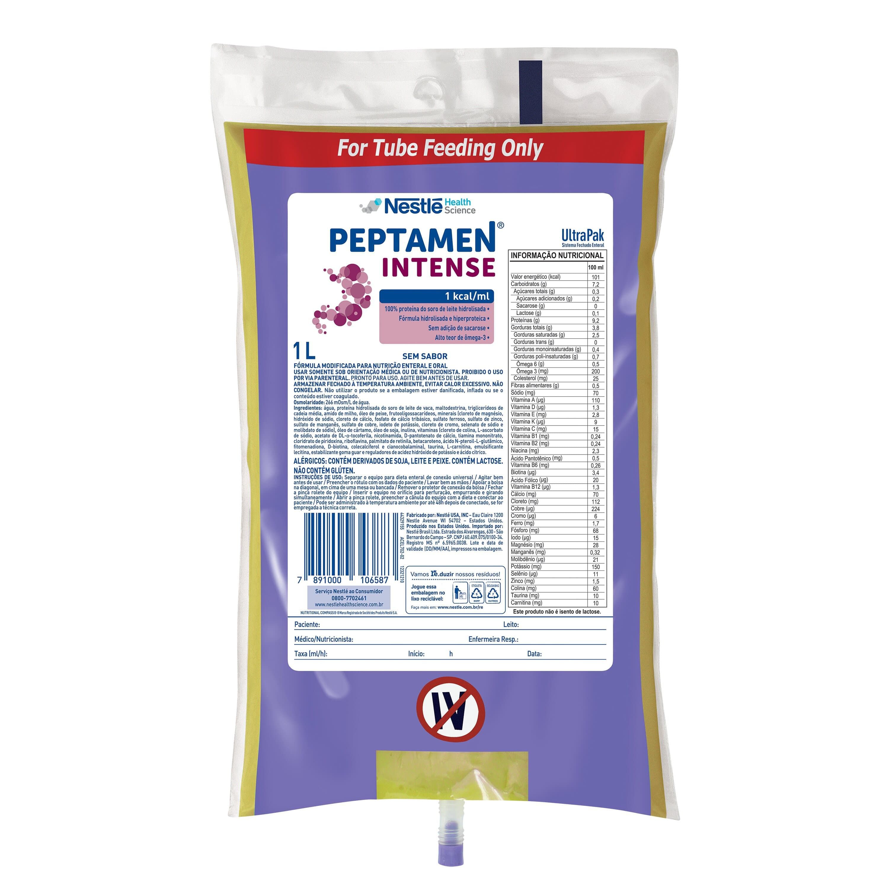 NUTRICAO ENTERAL E ORAL PEPTAMEN INTENSE SISTEMA FECHADO SEM SABOR 1L